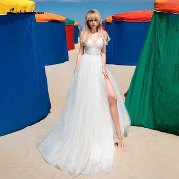 Lakshmigown Seksi Yüksek Bölünmüş ışık düğün elbisesi 2021 Dantel Backless A-line Prenses Lüks düğün elbisesi es abito da sposa