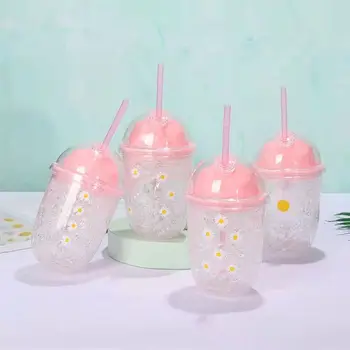 Popüler Çift Katmanlı Buz Fincan Kız Toz Sevimli Saman Fincan Outdoorvwater Şişe Taşınabilir seyahat tipi kupa Hediye çaylı içecek Kahve Fincanı