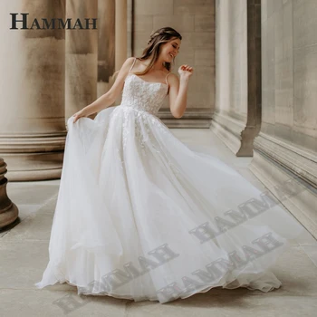HAMMAH düğün elbisesi 2022 Mariages Aplikler Straplez Klasik Spagetti Kayışı Vestidos De Novia Kolsuz Düğme Sweep Tren