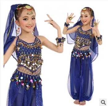 2017 Yeni El Yapımı Çocuk Oryantal Dans Kostümleri Çocuklar Oryantal Dans Kızlar Bollywood Hint Performans Bez Bütün Setleri 6 Renkler