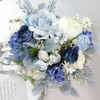Yapay Güzel Penoy Çiçekler Gelin Düğün Buket Kanat Ev Dekorasyon Ipek Mavi Düğün Aksesuarları