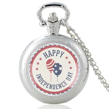 Mutlu Bağımsızlık Günü Vintage Charm Kuvars cep saati Erkekler Kadınlar Cam Kubbe Kolye Kolye Saat Saat Hediyeler