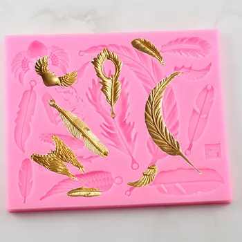 Yapraklar Tüy Şekli 3D Zanaat Kabartma Çikolata Şekerleme silikon Kalıp Fondan Kek Mutfak Dekorasyon DIY Araçları
