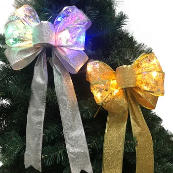 1 adet 39x22cm Noel LED çelenk yay noel çelenk çuval bezi yay LED ışıkları yay kış kapı duvar dekor Noel ağacı Topper