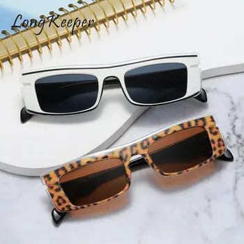LongKeeper Moda Dikdörtgen Güneş Kadınlar Vintage güneş gözlüğü Leopar Şeffaf Lens Gözlük 2021 Trend Steampunk Gafas UV400