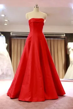muhtasar straplez vestido de festa kırmızı saten uzun Akşam Balo elbise 2018 a-line zarif Örgün Törenlerinde anne elbiseler