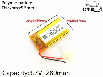 1 ADET Polimer lityum iyon batarya 3.7 V 551730 280 mah özelleştirilebilir CE FCC ROHS MSDS