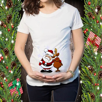 Gebelik Merry Christmas Santa Grafik Tee Hamile Kadınlar hamile kıyafetleri Bebek Baskı Hamile komik tişört Hamile Üstleri