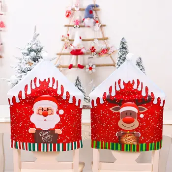 1 ADET 2019 sandalye kılıfı hediye Noel Baba Geyik Kardan Adam kapatma başlığı Noel Yemeği Masa Parti Kırmızı Şapka Arka Kapakları noel dekorasyonları