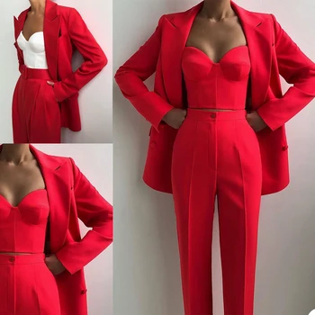 Kırmızı Halı Moda Blazer Takım Elbise Kadın Pantolon Takım Elbise Eğlence Gevşek Bayanlar Kulübü Parti Düğün Kıyafeti (Ceket + Pantolon)