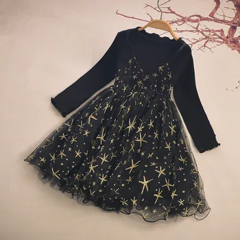Kız Elbise Parti Prenses çocuk elbiseleri Yıldız Payetli Çocuk Kız Elbise Balo Siyah 2-7 T