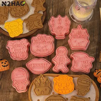 8 Adet Cadılar Bayramı Çerez Kesiciler 3D Kabak Hayalet Kafatası Preslenebilir Bisküvi Kalıp kurabiye damgası Kek Dekorasyon Aracı Pişirme Aksesuarları