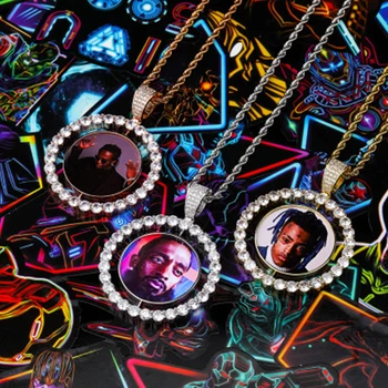 Özel Yapılmış Fotoğraf Kare Madalyonlar Kolye ve Kolye İle 4mm Tenis Zinciri Bling Out Out Kübik Zirkon erkek Hip Hop Takı