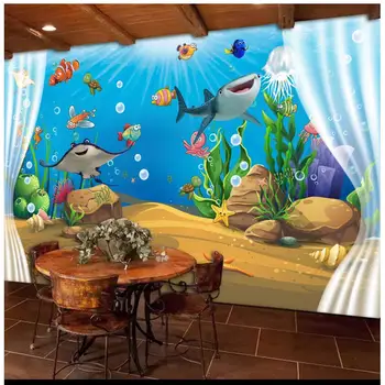 Özel 3D duvar resimleri duvar kağıdı 3D karikatür duvar kağıdı Güzel sualtı dünyası duvar 3D perde duvar kağıdı odası duvar kağıdı dekor