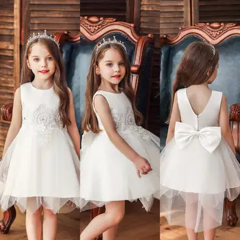 Kız yaz elbisesi 2-8 Yıl Dantel Beyaz Pembe Prenses Bebek Fantezi düğün elbisesi Balo Dressesr Çocuklar Vestido